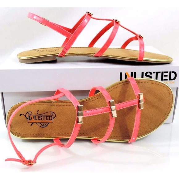 Unlisted by Kenneth Cole JAZZ STAND PA Strappy Flat Sandal Coral Patent Size 9.5 - Picture 5 of 7